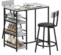 HOMCOM Ensemble table de bar avec tabourets, table à manger debout avec 2 chaises de bar, avec étagères, pour salle à manger, cuisine, gris et noir