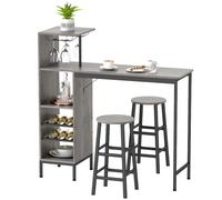 HOMCOM Ensemble table de bar avec tabourets, table à manger debout avec 2 chaises de bar étagères, casiers à vin, bois naturel