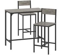 HOMCOM Ensemble table de bar avec tabourets, table à manger debout avec 2 chaises de bar, repose-pieds et dossiers, gris
