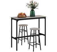 HOMCOM Ensemble Table de Bar Bistrot + 2 Tabourets Gris Noir | Repose-Pieds, Table Mange-Debout, Structure en Acier, Design Industriel, Table Haute de Cuisine, Plateau
