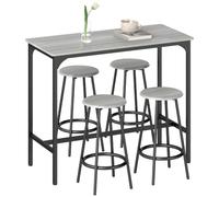 HOMCOM Ensemble Table de Bar Bistrot 4 Tabourets de Bar Moderne Gris | Ensemble Table Haute Cuisine et Tabourets, Repose-Pieds, Structutre en Métal, pour Cuisine, Salle à Manger