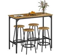 HOMCOM Ensemble Table de Bar Bistrot 4 Tabourets de Bar Moderne Marron | Ensemble Table Haute Cuisine et Tabourets, Repose-Pieds, Structutre en Métal, pour Cuisine, Salle à Manger