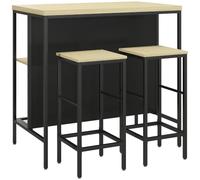 HOMCOM Ensemble Table de Bar et 2 tabourets, Métal Noir et Aspect Bois | Repose-Pieds, Étagère de Rangement, Style Industriel