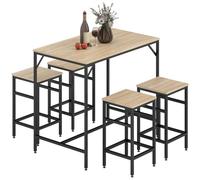 HOMCOM Ensemble Table de Bar Industriel + 4 tabourets Repose-Pieds en Bois Couleur Chêne Clair Cadre en métal Noir