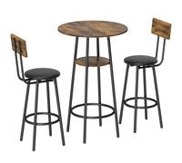 HOMCOM Ensemble table de bar industriel avec 2 tabourets rembourrés, repose-pieds, cadre métallique, table de cuisine avec étagère, brun rustique