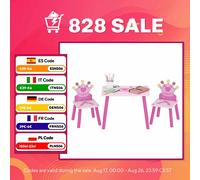 HomCom Ensemble table et 2 chaises enfant Princesse motif couronne bois pin/MDF Rose 3-8 ans