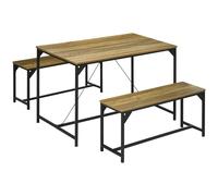 HOMCOM Ensemble Table et Bancs Industriel Acier 4 Personnes Noir et Naturel pour Cuisine Salon Aosom France