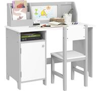 HOMCOM Ensemble table et chaise pour enfant avec tableau blanc - bureau pour enfant +5 ans 90L x 45l x 85H cm Gris