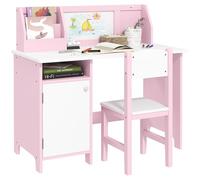 HOMCOM Ensemble table et chaise pour enfant avec tableau blanc - bureau pour enfant +5 ans 90L x 45l x 85H cm Rose