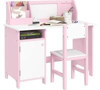 HOMCOM Ensemble table et chaise pour enfant avec tableau blanc - bureau pour enfant +5 ans 90L x 45l x 85H cm Rose