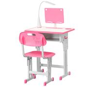 HOMCOM Ensemble Table et Chaise pour Enfants 6-12 Ans Hauteur Réglable, Lampe LED, Pupitre et Porte-Stylo, Acier et MDF, Rose