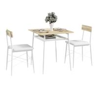 HOMCOM Ensemble Table et chaises 2 Chaises Encastrables Blanc et Chêne | Table Cuisine Petit Espace, Structure en Acier, Cuisine Salon Maison