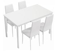 HOMCOM Ensemble Table et Chaises de Salle à Manger 1 Table 80-120 cm Blanc | Table Extensible, 4 Chaises Rembourrées à Dossier Haut, Style Moderne Gain de Place, pour Cuisine et Salle à Manger