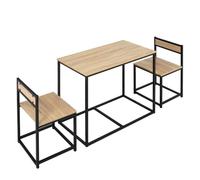 HOMCOM Ensemble Table et chaises de Salle à Manger Noir Aspect Chêne Clair | Set de 1 Table + 2 Chaises Encastrables, pour Cuisine, Métal