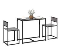 HOMCOM Ensemble table et chaises de salle à manger, table rectangulaire peu encombrante et 2 chaises pour cuisine compacte, cadre en acier, effet bois gris