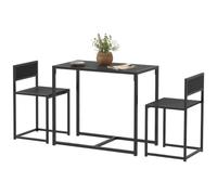 HOMCOM Ensemble Table et Chaises pour 2 per. 2 Chaises Encastrables Noir | Table à Manger 3 Pièces, pour Cuisine Salon Maison