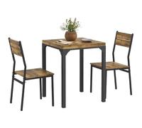 HomCom - Ensemble table et 2 chaises encastrables - Industriel acier noir, MDF bois vieilli marron