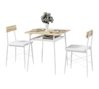 HOMCOM Ensemble table et chaises, table de cuisine avec chaises, structure en acier, avec 2 chaises encastrables, blanc chêne