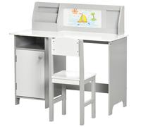 HOMCOM Ensemble table et en bois, MDF blanc, gris, vert in vec tableau Aosom France