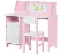 HOMCOM Ensemble table et en bois, MDF blanc, vert, rose in vec tableau Aosom France