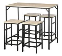 HOMCOM Ensemble Table Haute avec 4 Tabourets Style Industriel en Métal et Bois, Chêne Clair