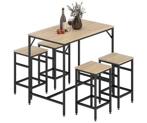 HOMCOM Ensemble Table Haute Industrielle + 4 Tabourets Design Bois Chêne Clair Métal Noir Aosom France