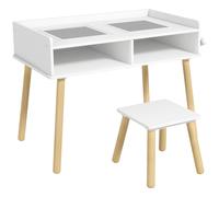 HOMCOM Ensemble Table pour Enfants avec Tabouret, Bureau avec Plateau Réversible et Rouleau de Papier, Blanc