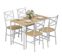 Ensemble table salle à manger avec 4 chaises - HOMCOM - 5 pièces - cadre en acier - 108 x 60 x 75 cm - bois naturel et blanc