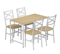 HOMCOM Ensemble Table Salle à Manger avec 4 Chaises, Table de Cuisine avec Chaises pour 4 Personnes, Bois Naturel et Blanc