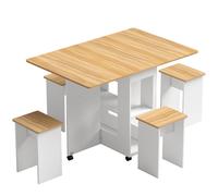 HOMCOM Ensemble table salle à manger pliante avec 4 chaises, table de cuisine avec chaises pour 4 personnes, roulettes, chêne