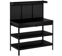 HOMCOM Établi d'Atelier, Charge Max. 272 kg, 122x61x156 cm, Panneau Perforé, 2 Tiroirs et 2 Étagères Réglables, Noir
