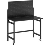 HOMCOM Établi d'atelier pliable à roulettes, 115x62x143,5cm, plan de travail avec panneau perforé, 12 crochets, noir
