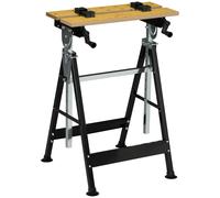 HOMCOM Établi pliant avec 4 mors, hauteur et inclinaison réglables, capacité 100 kg, noir et bois