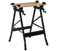 HOMCOM Établi Pliant Établi de Serrage Charge 150 kg 63,5x60,5x78cm Noir | avec 4 Serre-Joints, Table de Travail, Chevalet de Sciage, Structure en Acier, pour Chantier Atelier Garage