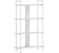 HOMCOM Étagère 4 Niveaux avec Panneau perforé, Cadre métallique, Blanc | Bibliothèque, bibliothèque étroite, salon, cabinet, chambre, bureau.