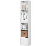 HOMCOM Étagère à 6 niveaux, réglable sur 3 positions, avec tiroir, porte d'armoire, étagère modulable, étagère d'exposition, Blanc