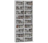 HOMCOM Étagère à CD pour jusqu'à 640 CD 78,5x24x175 cm, blanc | Étagère à DVD/Blu-ray, contient 640 CD/360 DVD/430 Blu-ray, étagères réglables, bibliothèque, rangement multimédia.