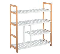 HOMCOM Étagère à Chaussures 4 Niveaux Pin Blanc Design Élégant Aosom France
