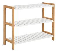 HOMCOM Étagère à Chaussures à 3 Niveaux 70x26x57,5 cm Blanc Bois Naturel | Porte-chaussures en Bois de Pin 3 Étagères à Lattes, pour Salon, Entrée