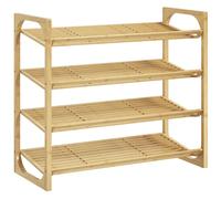 HOMCOM Étagère à chaussures à 4 niveaux, rangement chaussures 12 paires au design à lattes, bambou, 76x33x67cm, bois naturel