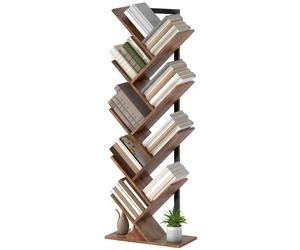 HOMCOM Étagère à Livres Bibliothèque avec 9 Étagères en Forme d'Arbre pour Bureau, Marron Rustique