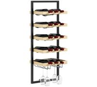 HOMCOM Étagère à vin Murale Porte-Bouteilles 5 Niveaux 35 x 25 x 86 cm | Étagère à Bouteilles, pour 15 Bouteilles 4 Verres, Bois de pin