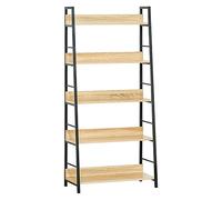 HOMCOM Étagère bibliothèque Style Industriel incliné 5 Niveaux 70L x 35l x 150H cm Coloris chêne Clair Noir
