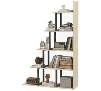 HOMCOM Étagère bibliothèque séparateur de pièce style industriel en escalier 5 étagères 102 x 30 x 160 cm coloris chêne