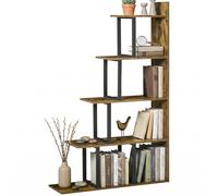 HOMCOM Étagère bibliothèque séparateur de pièce Style Industriel en escalier 5 étagères 102 x 30 x 160 cm, Brun Rustique
