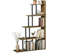 HOMCOM Étagère bibliothèque séparateur de pièce Style Industriel en escalier 5 étagères 102 x 30 x 160 cm, Brun Rustique