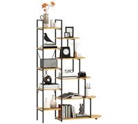 HOMCOM Étagère bibliothèque style industriel en escalier 5 niveaux structure en acier 111,5 x 32 x 170 cm noir et couleur bois Aosom France
