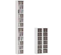 HOMCOM Étagère CD DVD Blu-ray 2-pack empilable 21x22.5x88.5 cm blanc | Étagère CD, étagère debout avec 5 étagères réglables, étagère média, rangement déco.