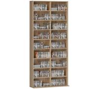 HOMCOM Étagère CD DVD Blu-ray Support CD pour jusqu'à 640 CDs ou 360 DVDs ou 430 Blurays Rangement avec étagère réglable Bibliothèque média pour le salon 78,5 x 24 x 175 cm, Bois naturel