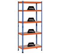 HOMCOM Étagère charge lourde en métal à 5 niveaux étagère de garage étagère de rangement capacité 1500 kg 80 x 40 x 182 cm bleu orange